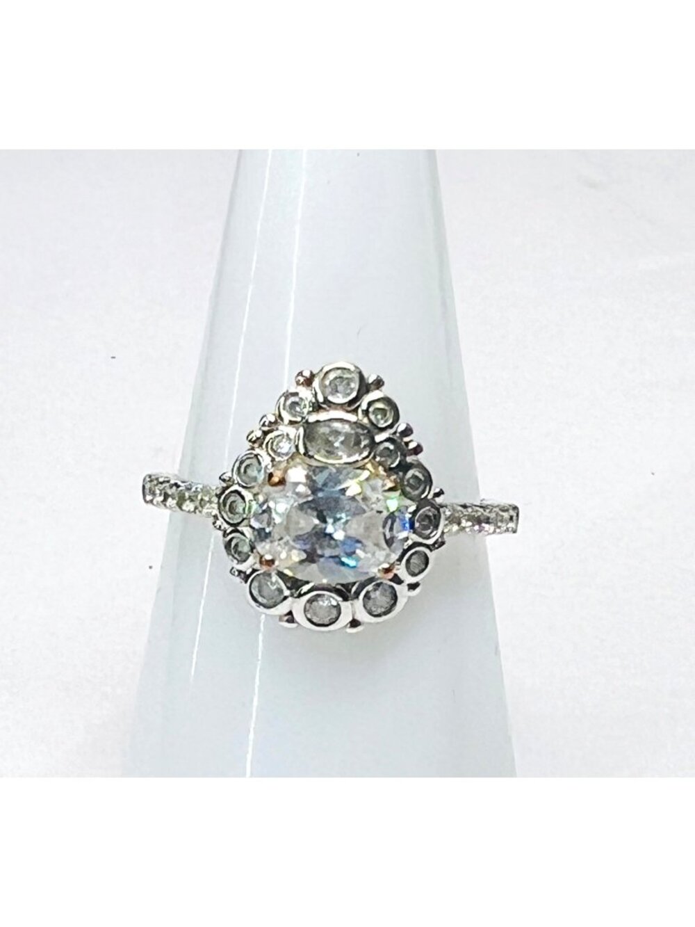 Ring Bomb Party Ring, size 8, clear stones silver color band